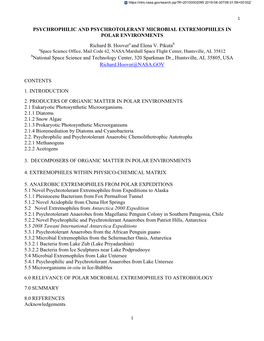 PSYCHROPHILIC and PSYCHROTOLERANT MICROBIAL EXTREMOPHILES in POLAR ENVIRONMENTS Richard B