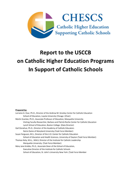 Report to the USCCB on Catholic Higher Education Programs in Support of Catholic Schools