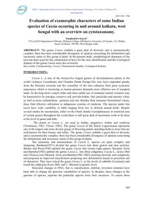 Evaluation of Exomorphic Characters of Some Indian Species of Cassia Occuring in and Around Kolkata, West Bengal with an Overview on Cytotaxonomy