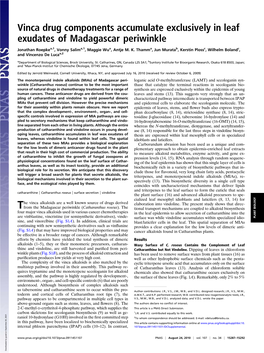 Vinca Drug Components Accumulate Exclusively in Leaf Exudates of Madagascar Periwinkle