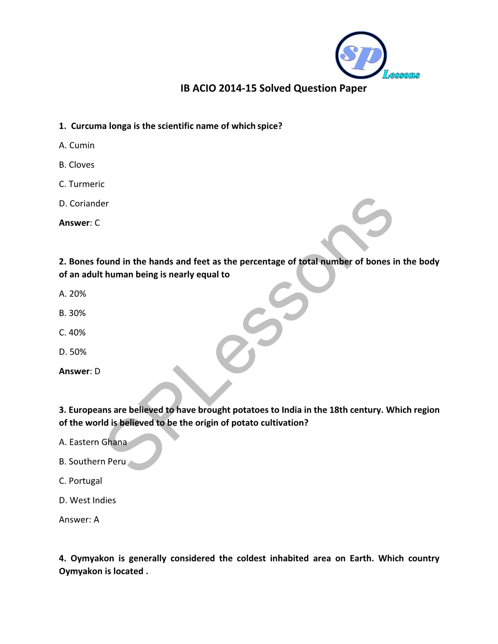 IB ACIO 2014-15 Solved Question Paper