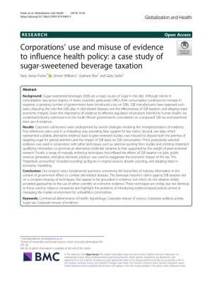 Corporations' Use and Misuse of Evidence to Influence Health Policy: a Case Study of Sugar-Sweetened Beverage Taxation