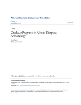 Graduate Programs in African Diaspora Archaeology Chris Barton Chris@Chrisbarton.Info