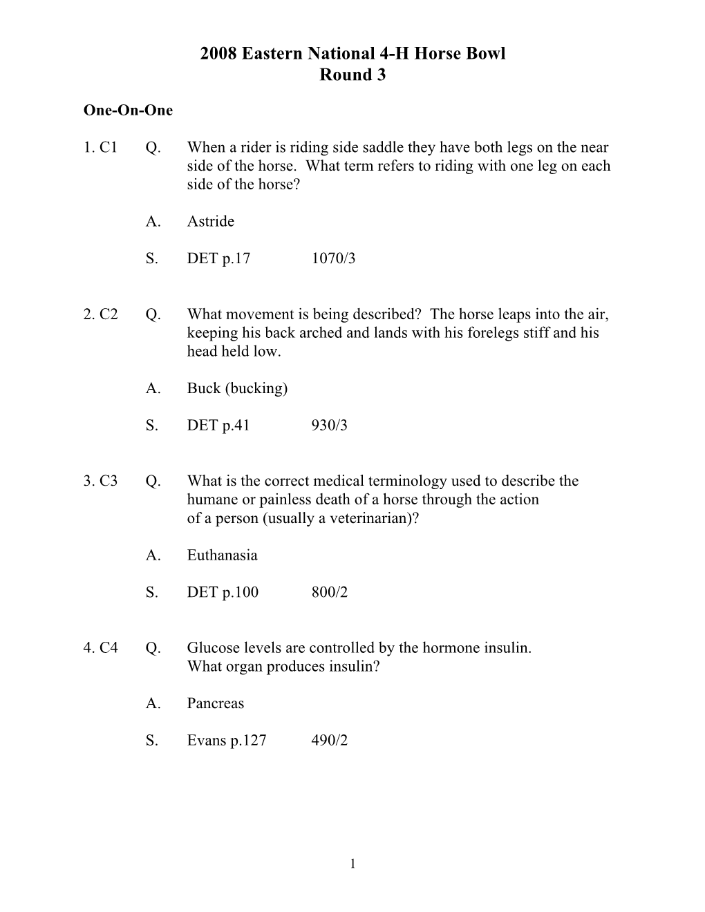 2008 Eastern National 4-H Horse Bowl Round 3