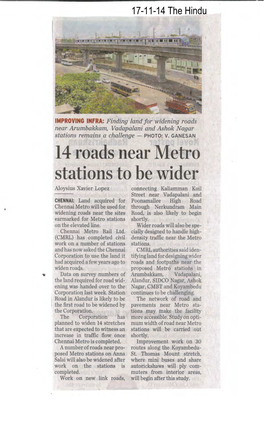 14 Roads Near Metro Stations to Be Wider