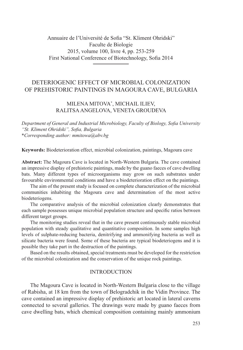 Deteriogenic Effect of Microbial Colonization of Prehistoric Paintings in Magoura Cave, Bulgaria