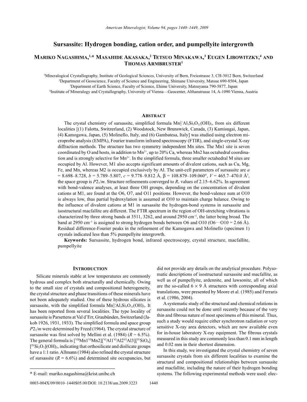 Sursassite: Hydrogen Bonding, Cation Order, and Pumpellyite Intergrowth