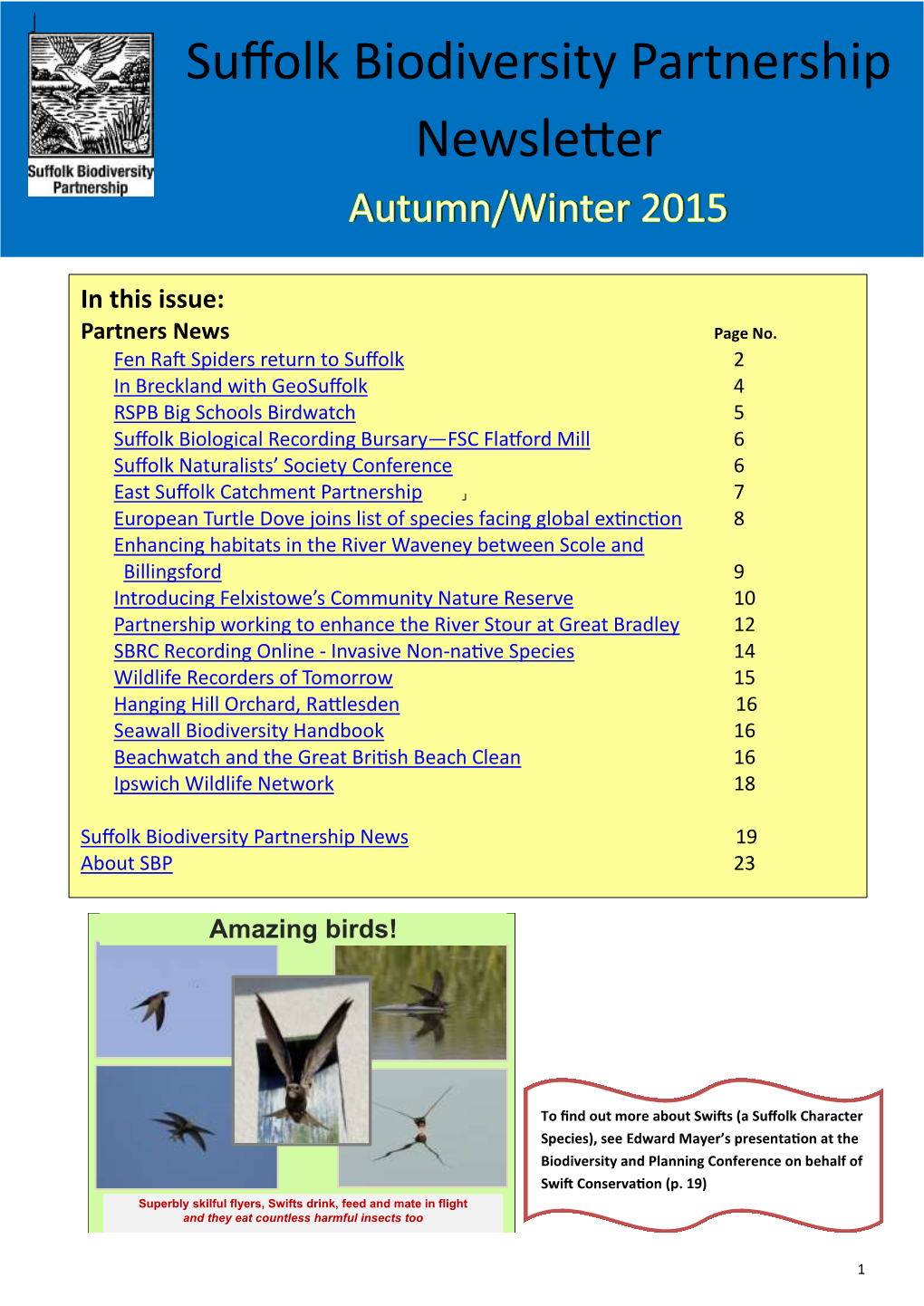 Suffolk Biodiversity Partnership Newsletter Autumn/Winter 2015