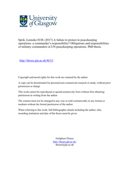 A Failure to Protect in Peacekeeping Operations: a Commander’S Responsibility? Obligations and Responsibilities of Military Commanders in UN Peacekeeping Operations