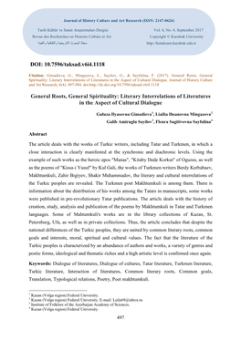General Roots, General Spirituality: Literary Interrelations of Literatures in the Aspect of Cultural Dialogue