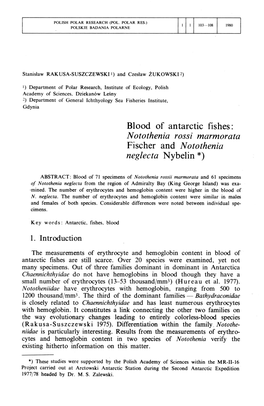 Blood of Antarctic Fishes: Notothenia Rossi Marmorata Fischer and Notothenia Neglecta Nybelin *)