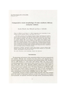 Comparative Renal Morphology of Some Southern African Otomyine Rodents