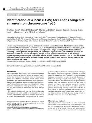 (LCA9) for Leber's Congenital Amaurosis on Chromosome 1P36