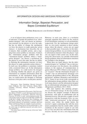 Information Design, Bayesian Persuasion, and Bayes Correlated Equilibrium†