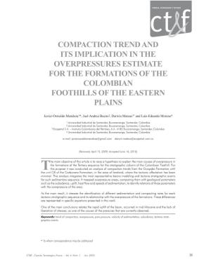 Compaction Trend and Its Implication in the Overpressures Estimate for the Formations of the Colombian Foothills of the Eastern Plains
