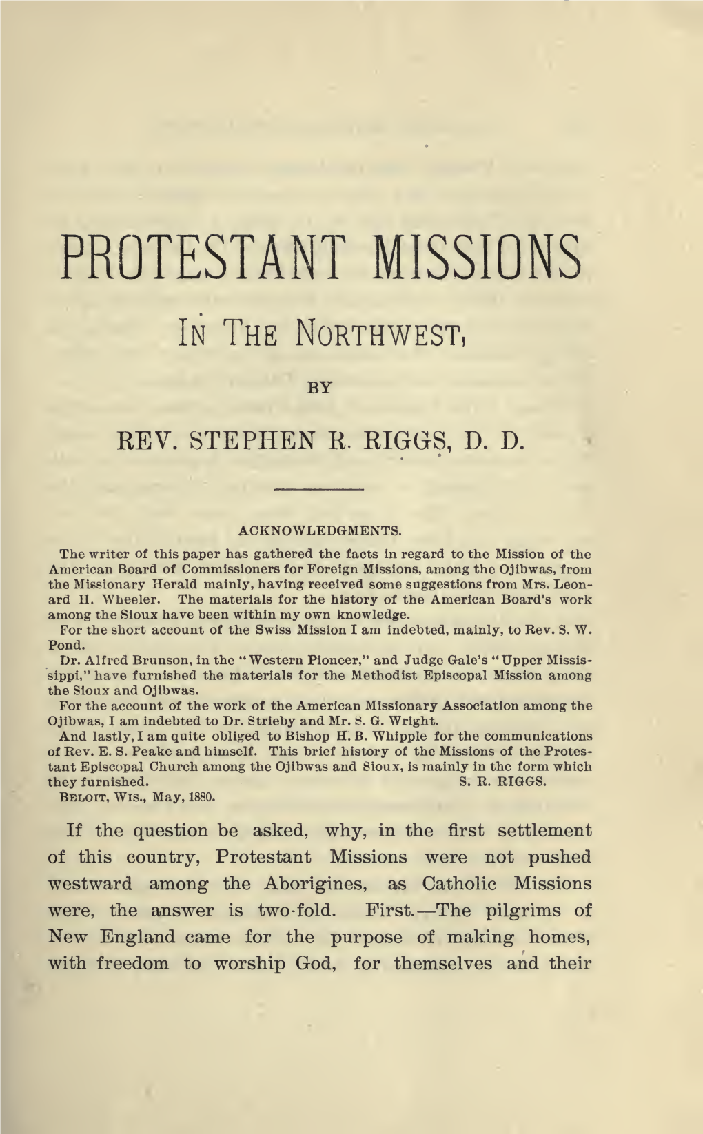 Protestant Missions in the Northwest