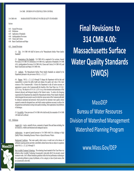 Massachusetts Surface Water Quality Standards (SWQS)