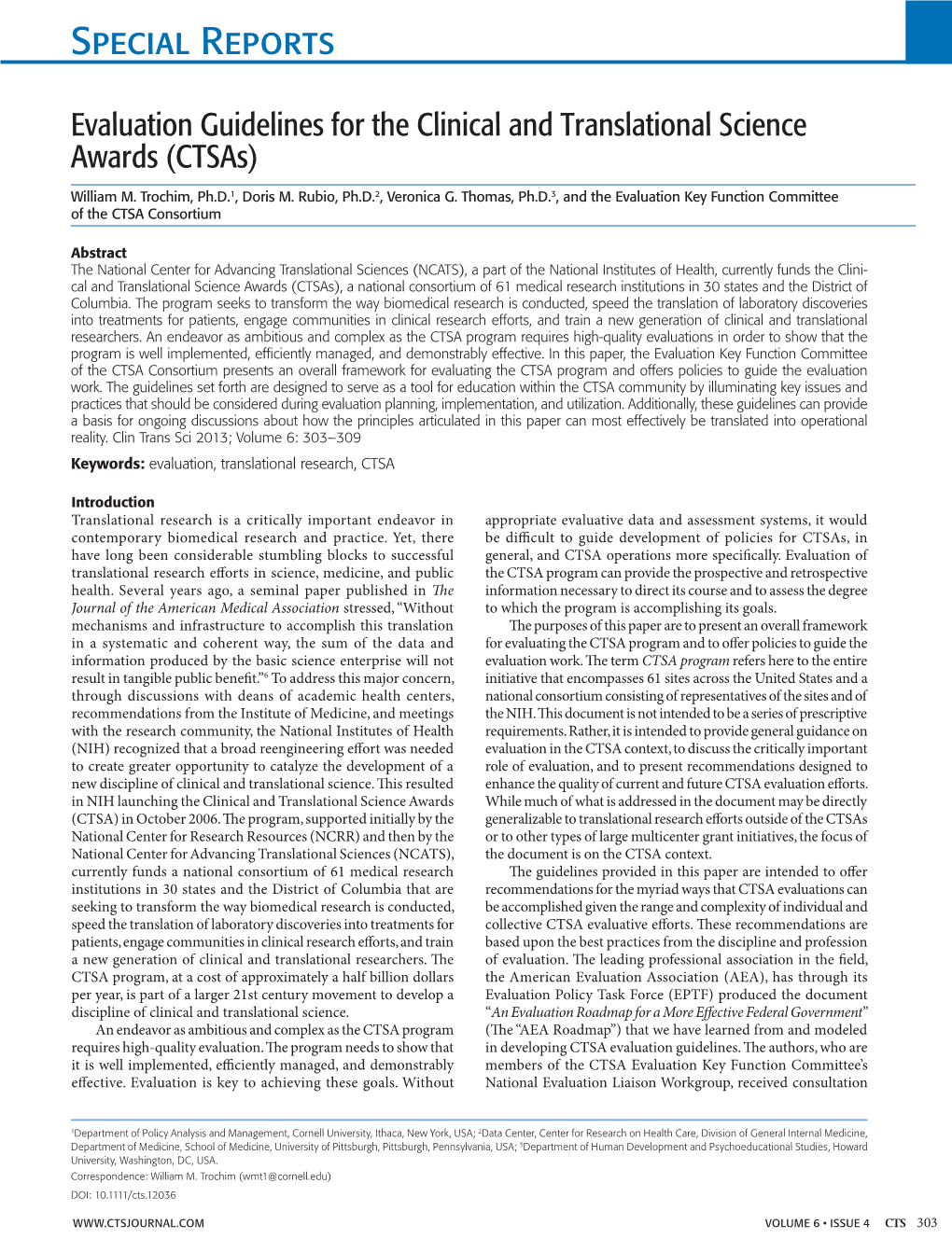 Evaluation Guidelines for the Clinical and Translational Science Awards (Ctsas)