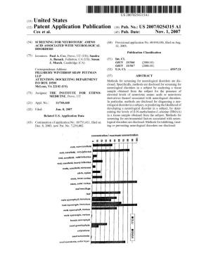 (12) Patent Application Publication (10) Pub. No.: US 2007/0254315 A1 Cox Et Al