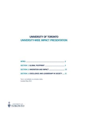 University of Toronto University-Wide Impact Presentation