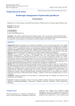 Endoscopic Management of Pancreatic Pseudocyst
