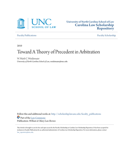 Toward a Theory of Precedent in Arbitration W