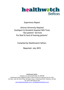 Experience Report Aintree University Hospital Southport & Ormskirk