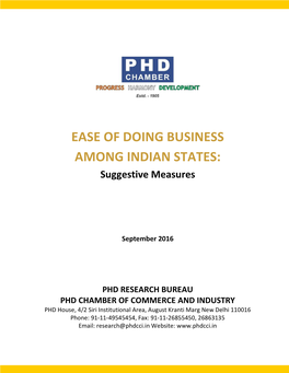 EASE of DOING BUSINESS AMONG INDIAN STATES: Suggestive Measures