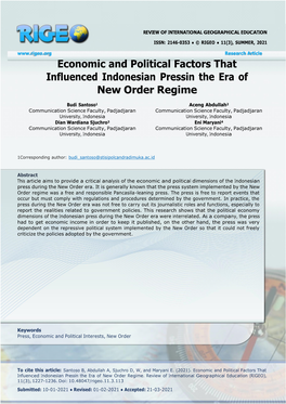 Economic and Political Factors That Influenced Indonesian Pressin the Era of New Order Regime