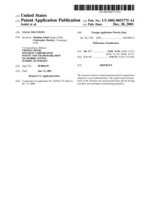 (12) Patent Application Publication (10) Pub. No.: US 2001/0053775 A1 Seidel Et Al