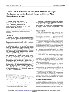 Tumor Cells Circulate in the Peripheral Blood of All Major Carcinomas but Not in Healthy Subjects Or Patients with Nonmalignant Diseases