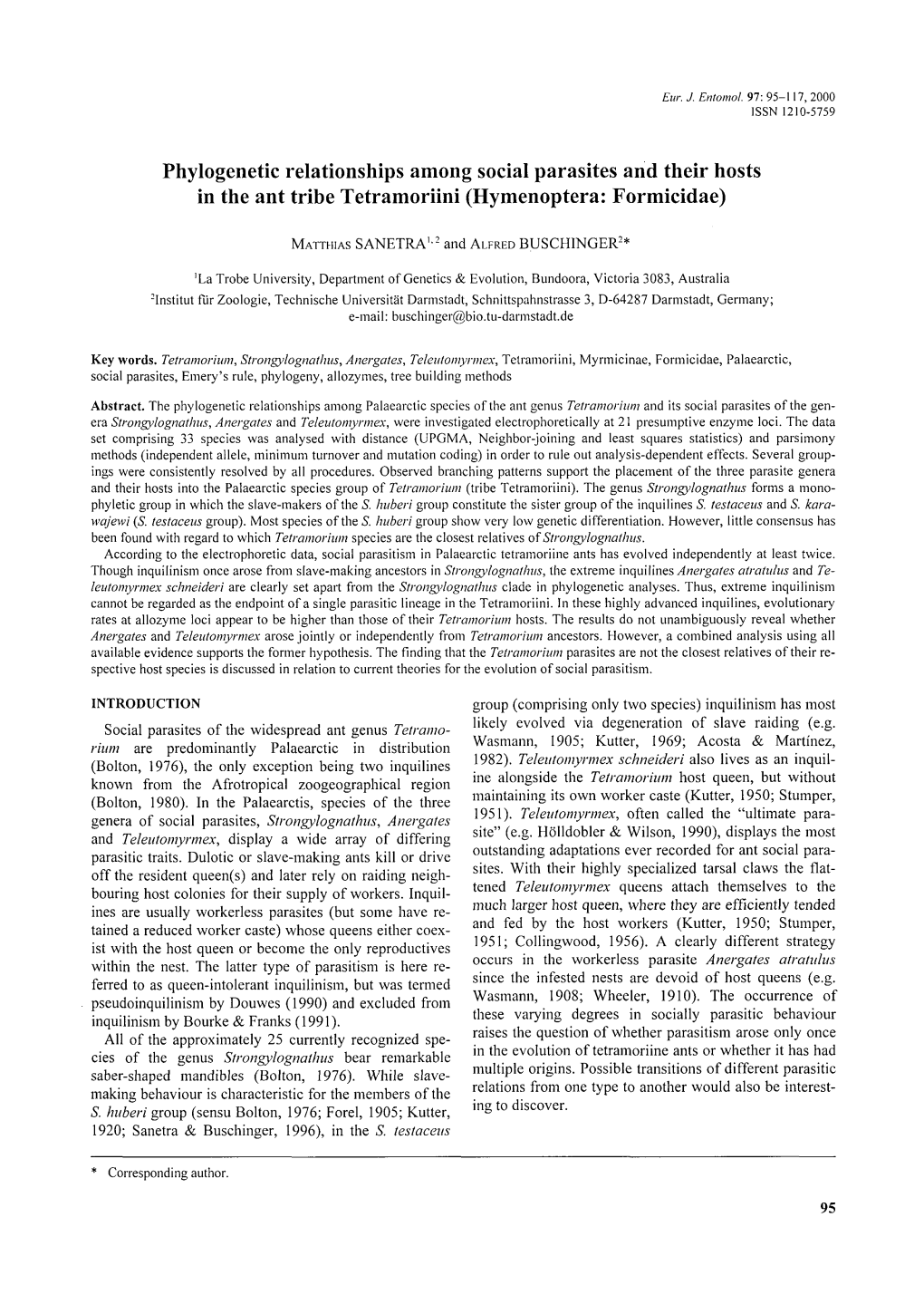 Phylogenetic Relationships Among Social Parasites and Their Hosts in the Ant Tribe Tetramoriini (Hymenoptera: Formicidae)