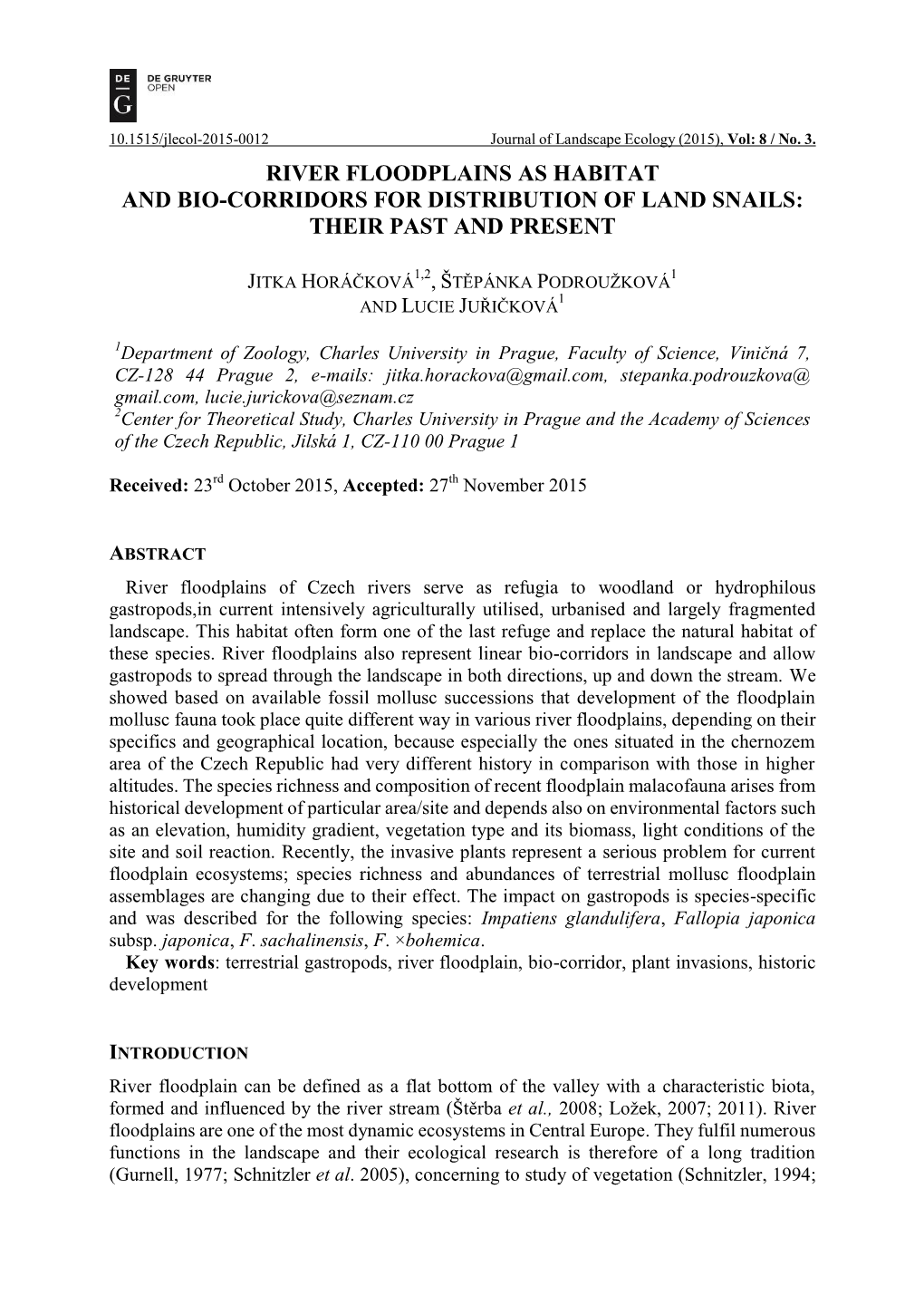 River Floodplains As Habitat and Bio-Corridors for Distribution of Land Snails: Their Past and Present