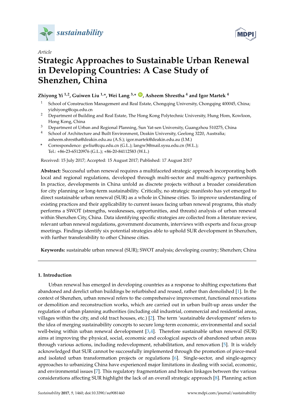 Strategic Approaches to Sustainable Urban Renewal in Developing Countries: a Case Study of Shenzhen, China