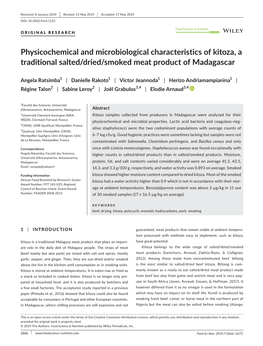 Physicochemical and Microbiological Characteristics of Kitoza, a Traditional Salted/Dried/Smoked Meat Product of Madagascar