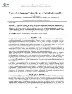 Washback in Language Testing: Review of Related Literature First