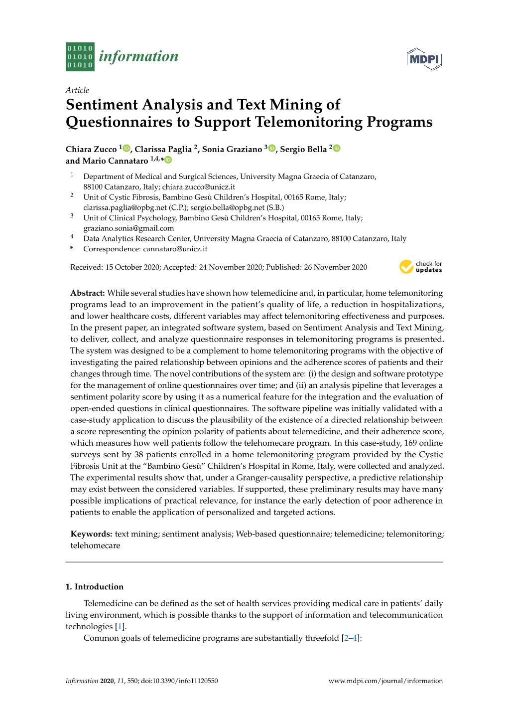 Sentiment Analysis and Text Mining of Questionnaires to Support Telemonitoring Programs