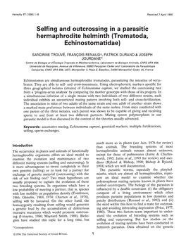 Selfing and Outcrossing in a Parasitic Hermaphrodite Helminth (Trematoda, Echinostomatidae)