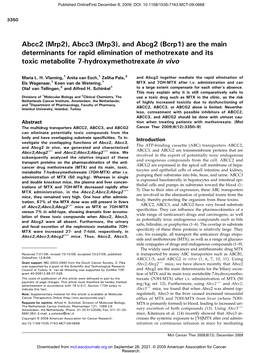 Mrp3), and Abcg2 (Bcrp1) Are the Main Determinants for Rapid Elimination of Methotrexate and Its Toxic Metabolite 7-Hydroxymethotrexate in Vivo