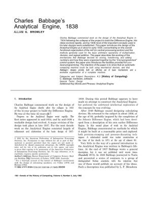 Analytical Engine, 1838 ALLAN G