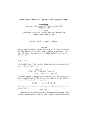CONSECUTIVE INTEGERS and the COLLATZ CONJECTURE Marcus