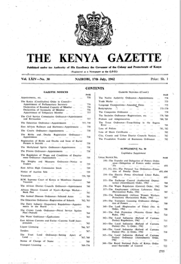 THE KENYA GAZETTE Published Under the Authority of His Excellency the Governor of the Colony and Protectorate of Kenya (Registered As a Newspaper at the G.P.0.) \ Vol