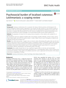 Psychosocial Burden of Localised Cutaneous Leishmaniasis