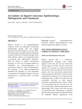 An Update on Kaposi's Sarcoma: Epidemiology, Pathogenesis And