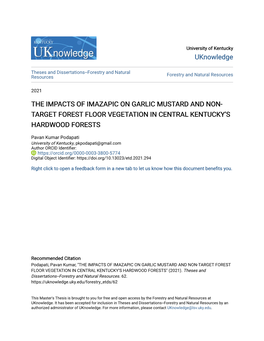 The Impacts of Imazapic on Garlic Mustard and Non- Target Forest Floor Vegetation in Central Kentucky’S Hardwood Forests
