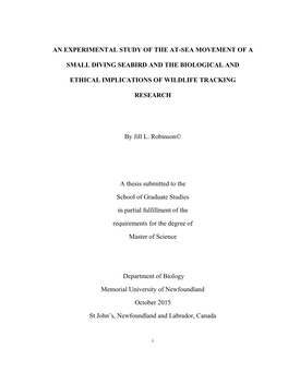 An Experimental Study of the At-Sea Movement of a Small, Diving Seabird, and the Biological and Ethical Implications of Wildlif