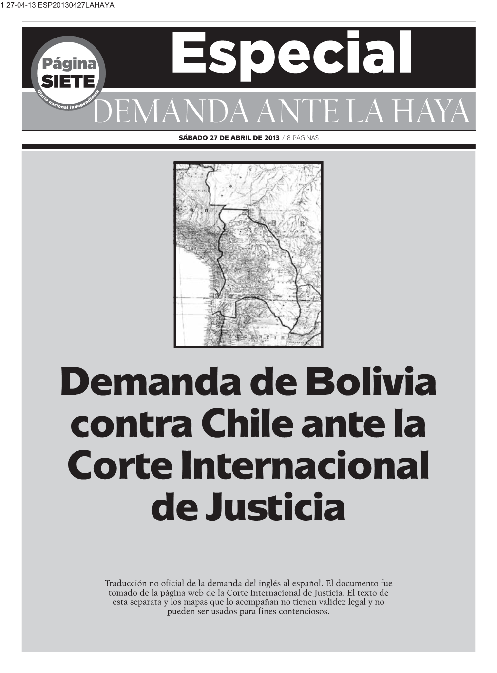 Demanda De Bolivia Contra Chile Ante La Corte Internacional De Justicia.Pdf