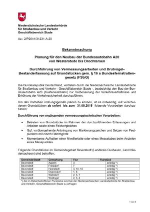 Bekanntmachung Planung Für Den Neubau Der Bundesautobahn A20