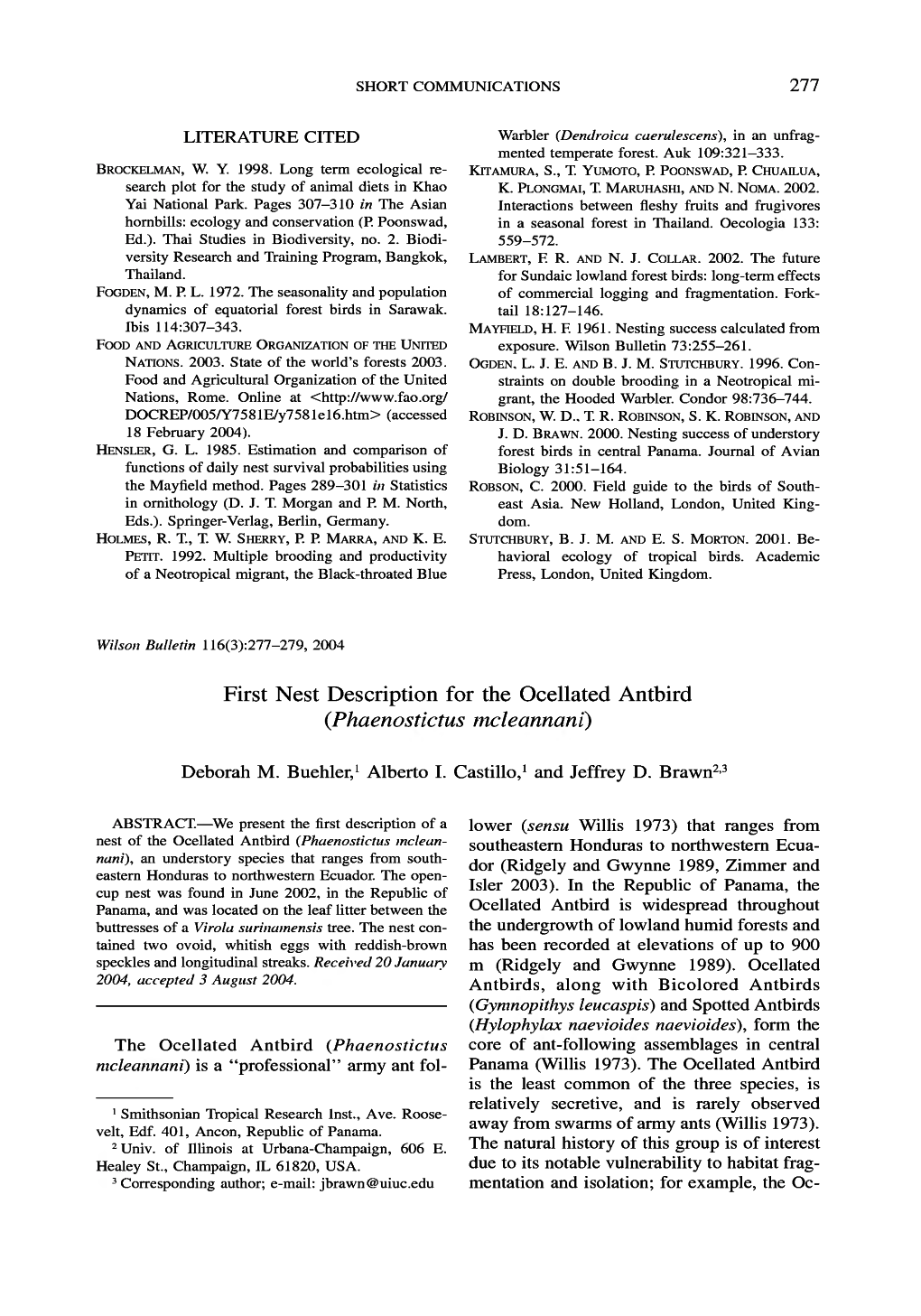 First Nest Description for the Ocellated Antbird (Phaenostictus Mcleannani)