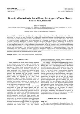 Diversity of Butterflies in Four Different Forest Types in Mount Slamet, Central Java, Indonesia